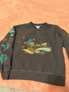 Ariat Brown Crewneck Sweatshirt with Colorful Western Embroidery.